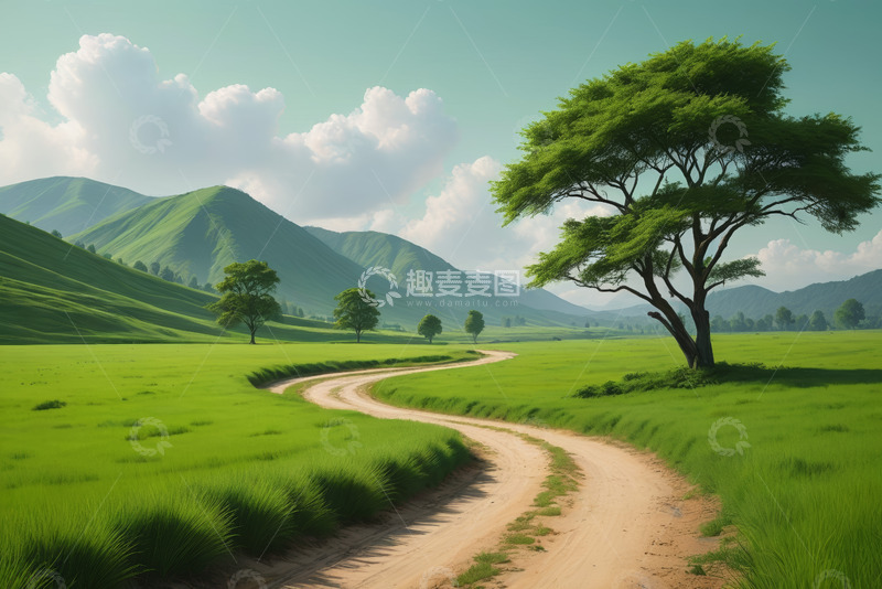 高清大图下载【趣麦麦图】绿野山间蜿蜒的泥土小路