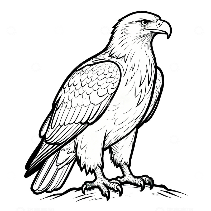 高清大图下载【趣麦麦图】黑白线描鹰鸟插画