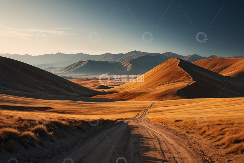高清大图下载【趣麦麦图】沙漠旷野中的蜿蜒土路