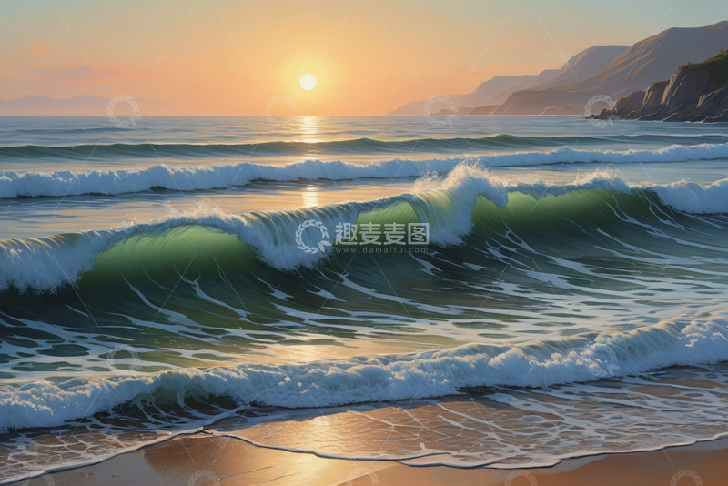 高清大图下载【趣麦麦图】海滩日落海浪景观