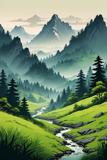 山间森林溪流自然风光