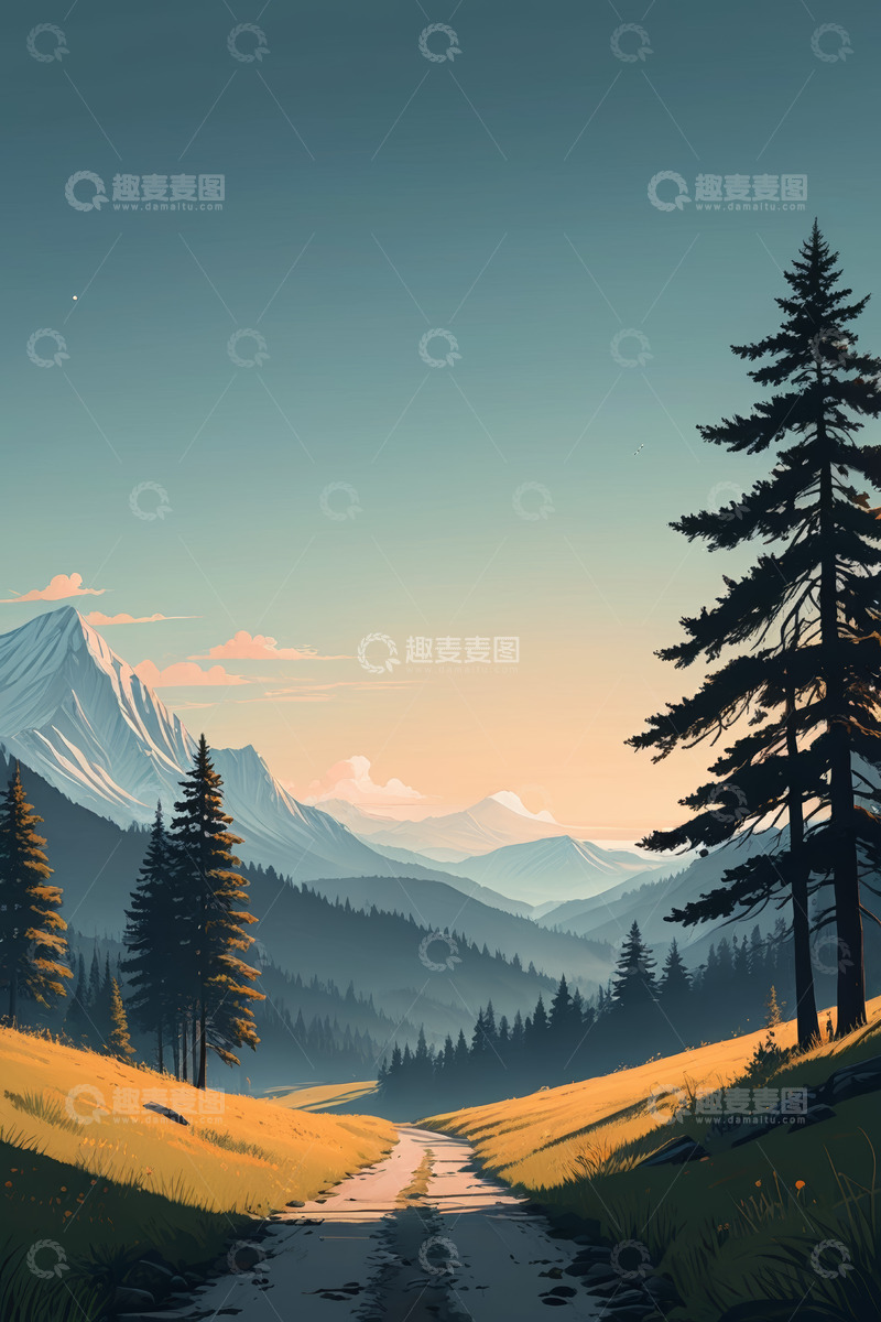 高清大图下载【趣麦麦图】山间森林黄昏风景