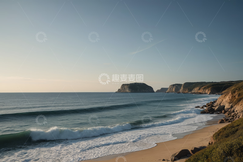 高清大图下载【趣麦麦图】海滩海岸边海浪与岩石景观