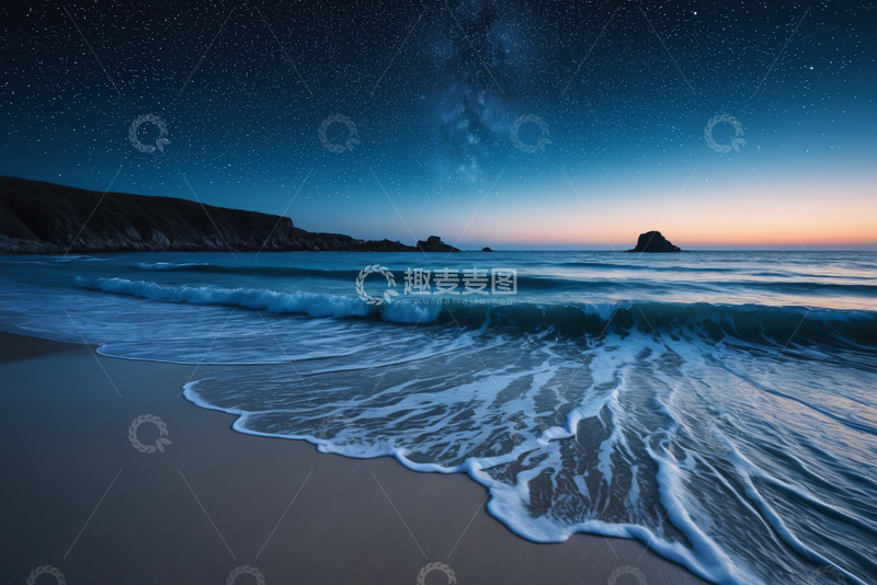 高清大图下载【趣麦麦图】海滩星空夜景