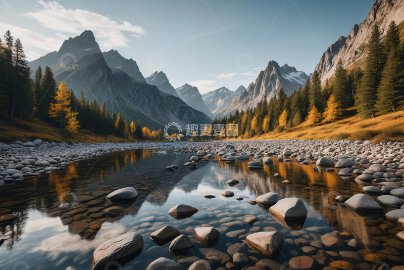 高清大图下载【趣麦麦图】山间河流与森林自然风景