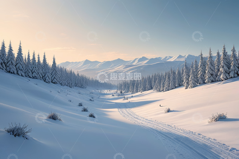 高清大图下载【趣麦麦图】冬日雪山森林雪道风景