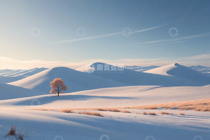 高清大图下载【趣麦麦图】雪地中孤树的自然景观