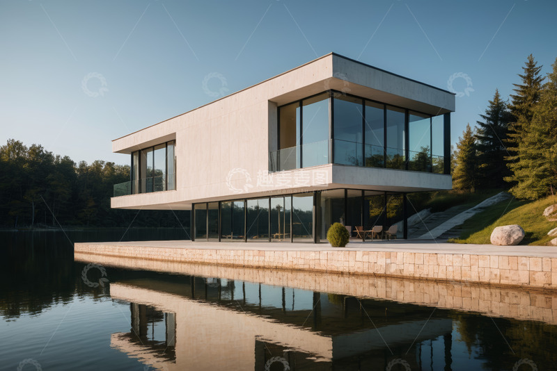 高清大图下载【趣麦麦图】湖畔现代风格豪华别墅