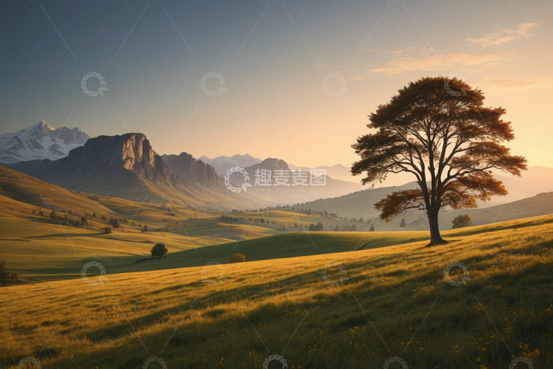 高清大图下载【趣麦麦图】山间草原孤树自然风光