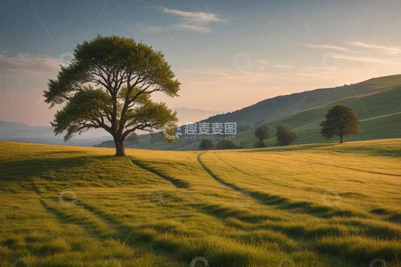 高清大图下载【趣麦麦图】田野中孤独的大树风景