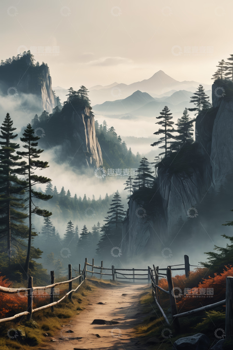 高清大图下载【趣麦麦图】山间木栈道自然风光