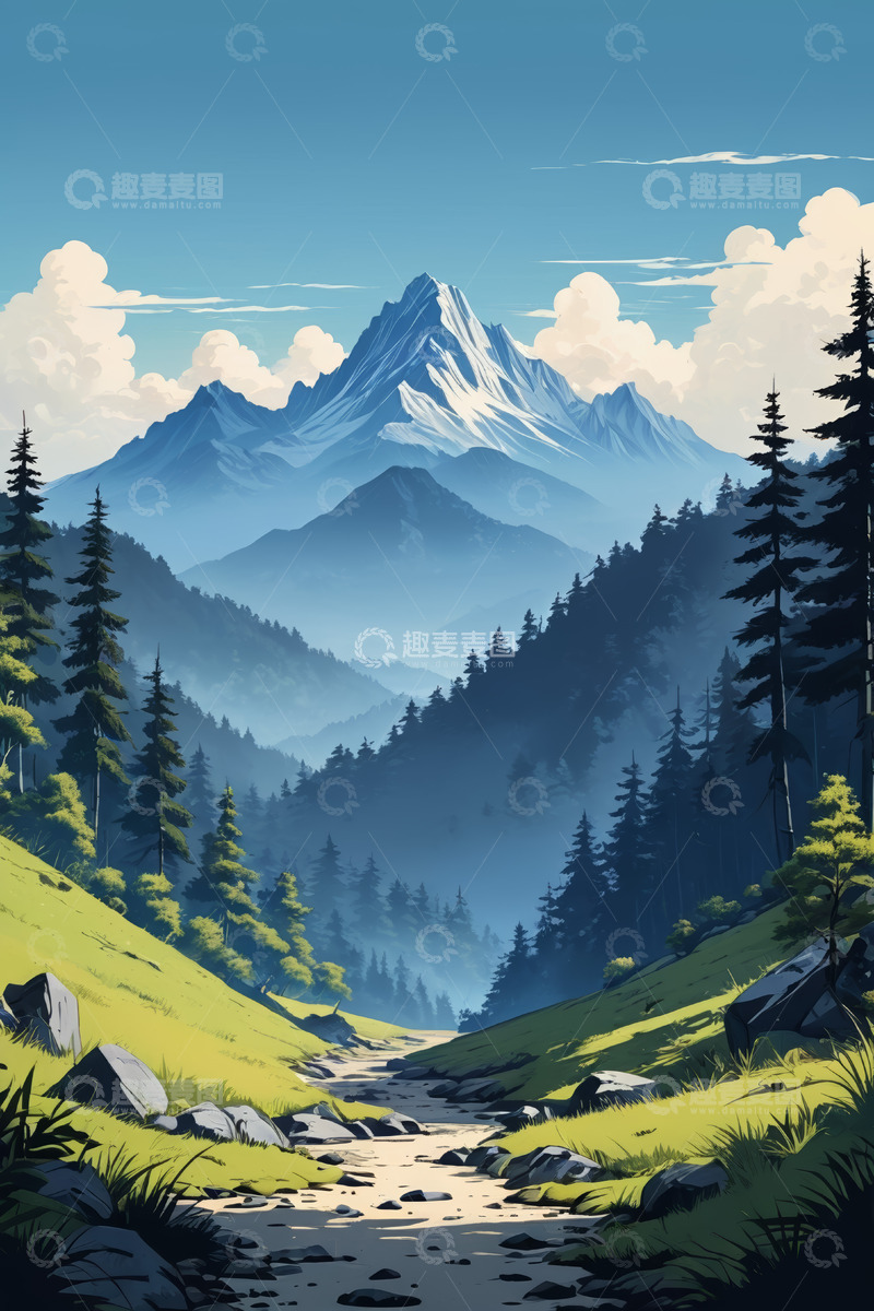 高清大图下载【趣麦麦图】山间森林风景图