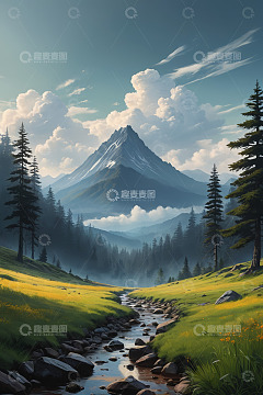 山林间草地小溪自然风光