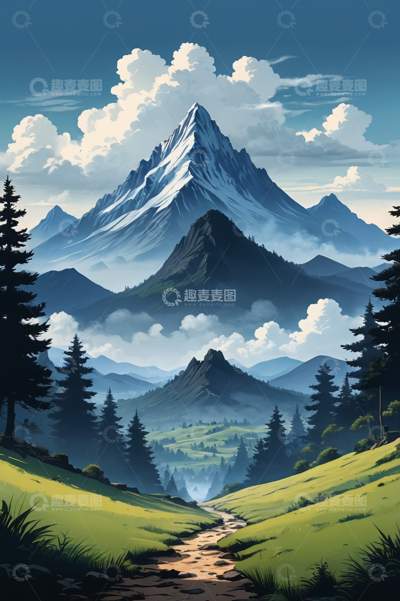 高清大图下载【趣麦麦图】山间森林风景全景