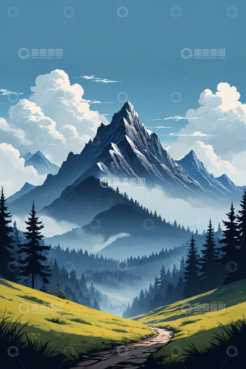 高清大图下载【趣麦麦图】山间森林风景全景