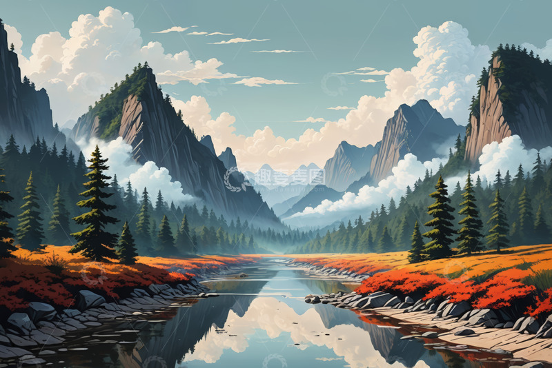 高清大图下载【趣麦麦图】山间河流森林自然风光