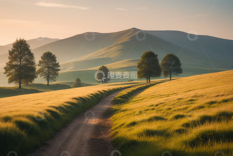 高清大图下载【趣麦麦图】草原小路与远处山丘风景