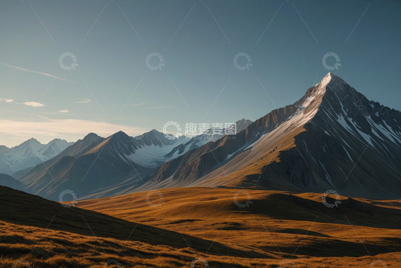 高清大图下载【趣麦麦图】户外雪山与草地自然风光