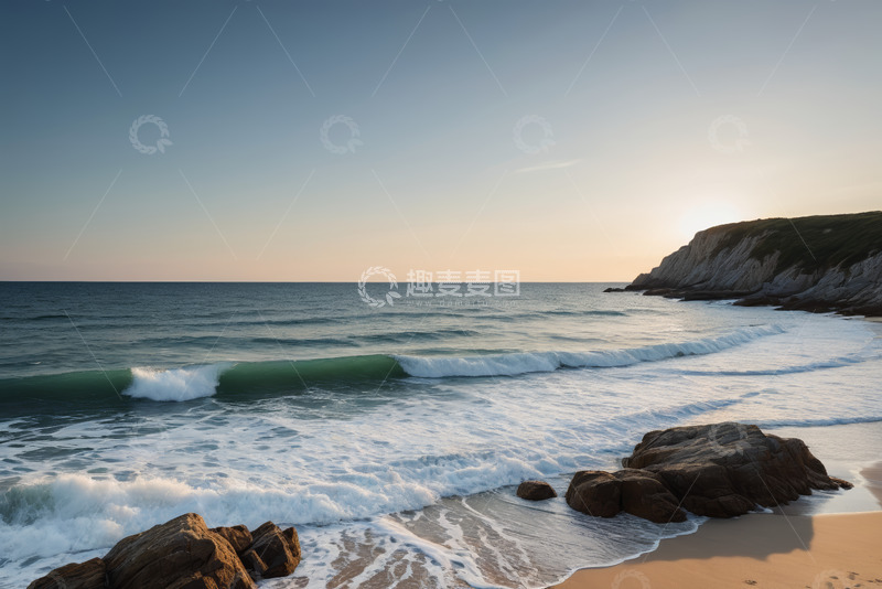 高清大图下载【趣麦麦图】海边沙滩海浪与岩石景观