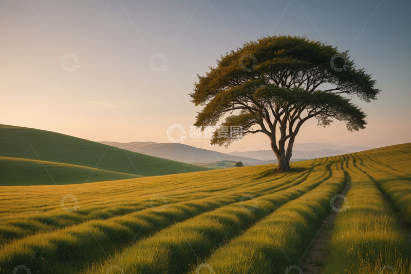 高清大图下载【趣麦麦图】田野中孤独的大树景观