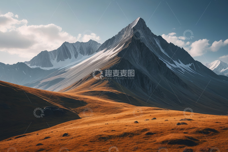 高清大图下载【趣麦麦图】户外壮丽山脉与草原景观