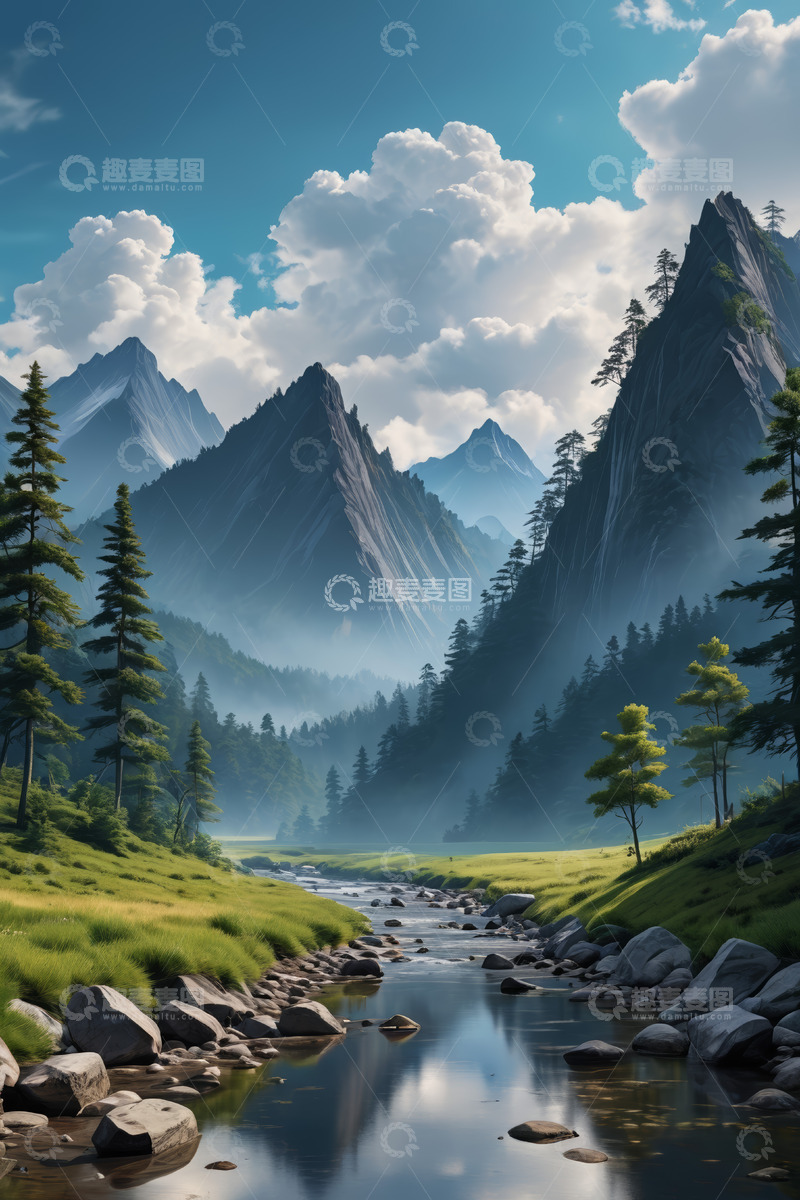 高清大图下载【趣麦麦图】山间溪流森林自然风光