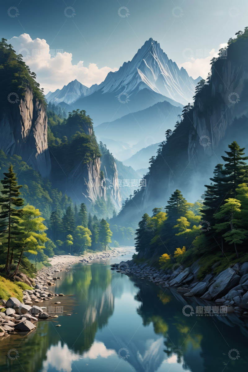 高清大图下载【趣麦麦图】山谷河流与森林自然风光