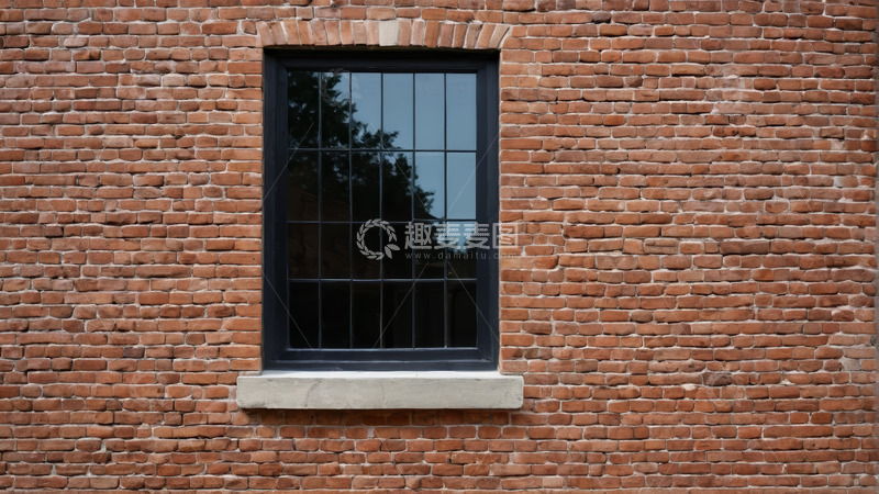 高清大图下载【趣麦麦图】红砖墙面带窗建筑特写