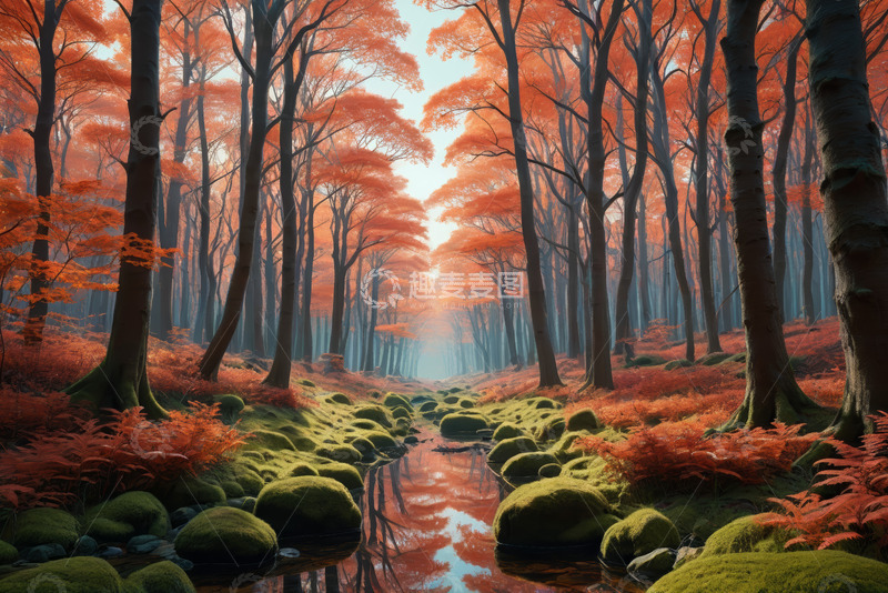 高清大图下载【趣麦麦图】秋日森林小溪自然风光