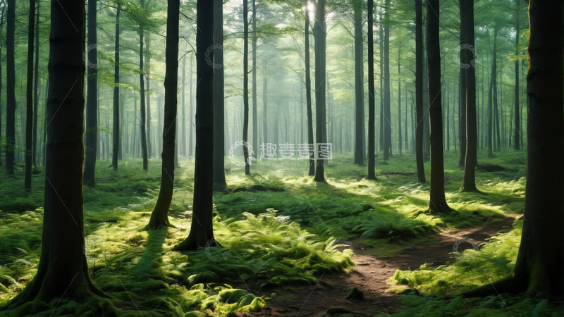 高清大图下载【趣麦麦图】阳光照耀下的静谧森林