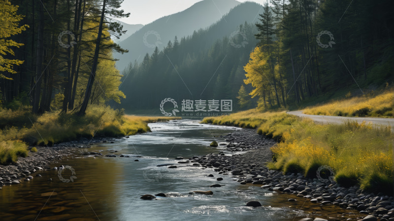 高清大图下载【趣麦麦图】森林中河流自然风光