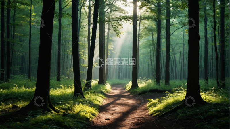 高清大图下载【趣麦麦图】阳光照耀下的森林小径