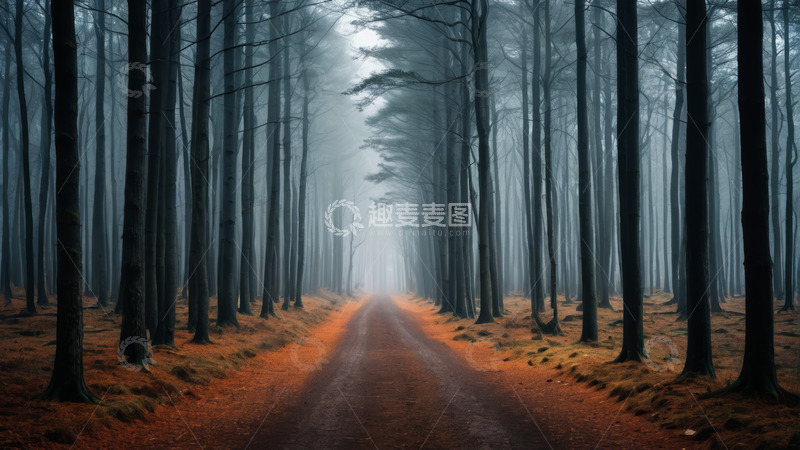 高清大图下载【趣麦麦图】雾中森林的林间小道