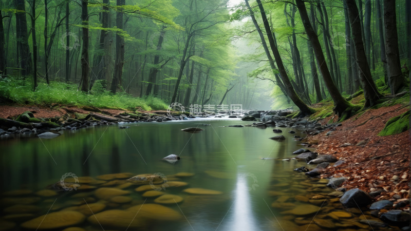 高清大图下载【趣麦麦图】森林中流淌的清澈溪流