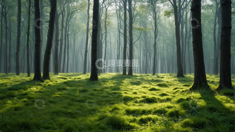 高清大图下载【趣麦麦图】阳光照耀下的静谧森林