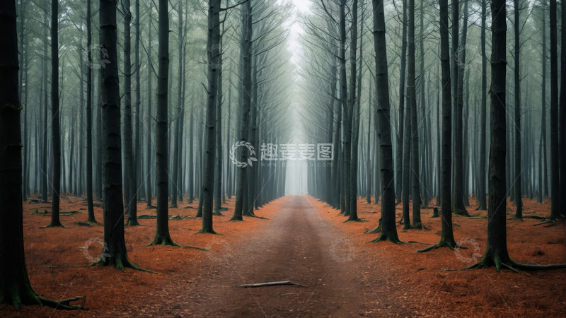 高清大图下载【趣麦麦图】迷雾笼罩的森林小路景观