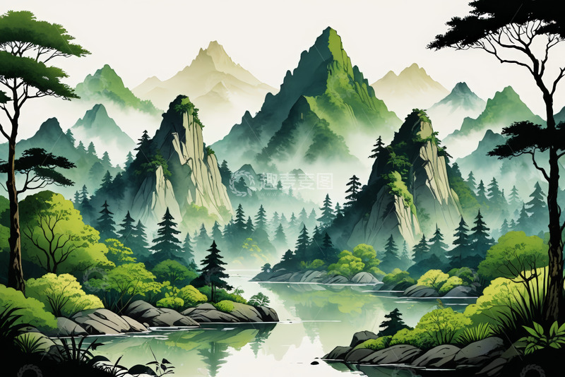 高清大图下载【趣麦麦图】山林湖泊自然风光