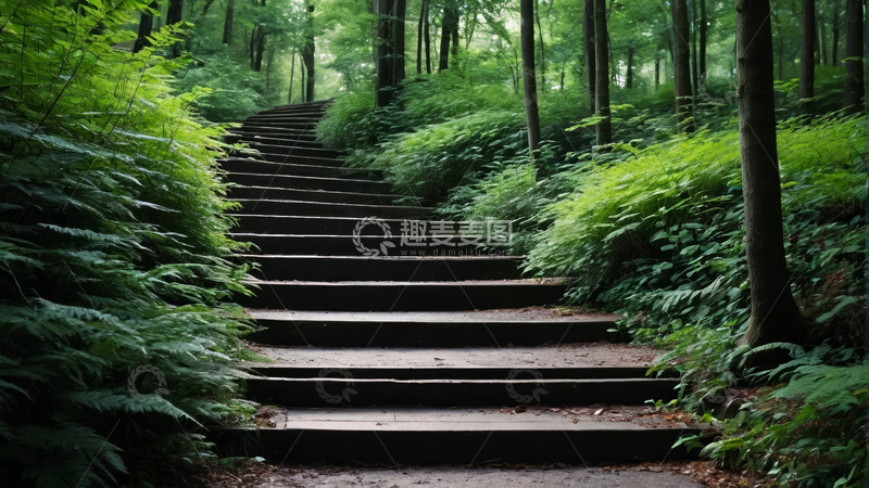 高清大图下载【趣麦麦图】森林中的石阶小路自然景观