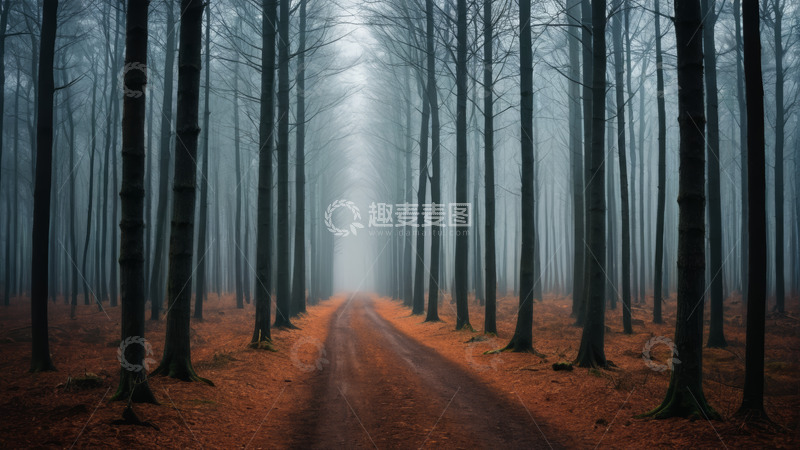 高清大图下载【趣麦麦图】迷雾笼罩的森林道路