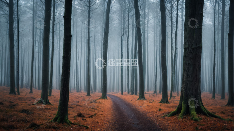 高清大图下载【趣麦麦图】雾中森林小径自然风光