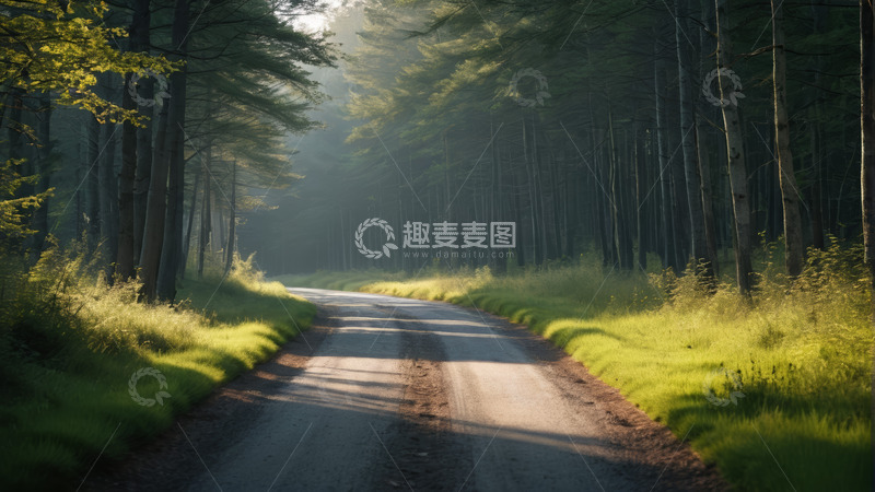高清大图下载【趣麦麦图】林间道路清晨自然风光