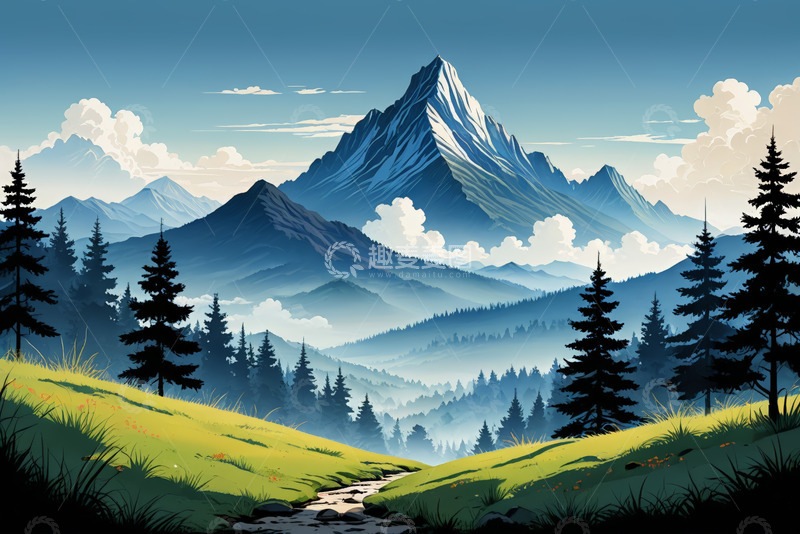 高清大图下载【趣麦麦图】山间草地森林风景