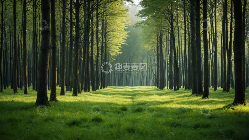 高清大图下载【趣麦麦图】阳光照耀下的森林景观