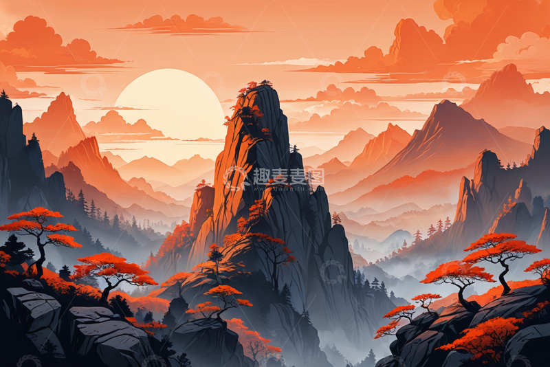 高清大图下载【趣麦麦图】夕阳下的壮丽山景