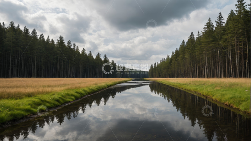高清大图下载【趣麦麦图】林间河流自然风光全景
