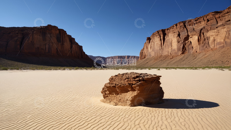 高清大图下载【趣麦麦图】沙漠中的孤立岩石与峡谷景观
