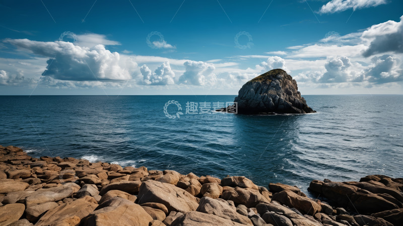 高清大图下载【趣麦麦图】海岸边岩石与广阔海洋景观