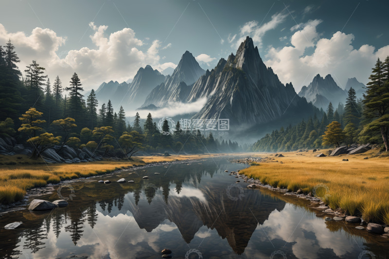 高清大图下载【趣麦麦图】山间河流森林自然风光