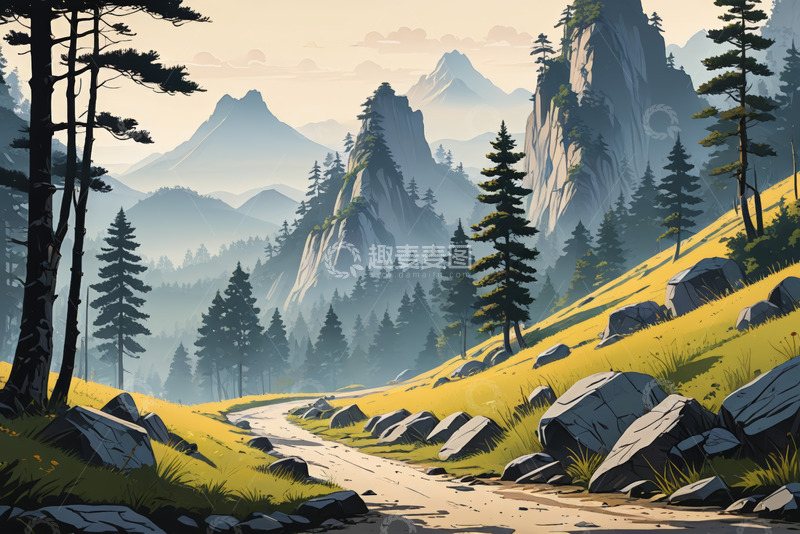 高清大图下载【趣麦麦图】山间森林中的蜿蜒小路