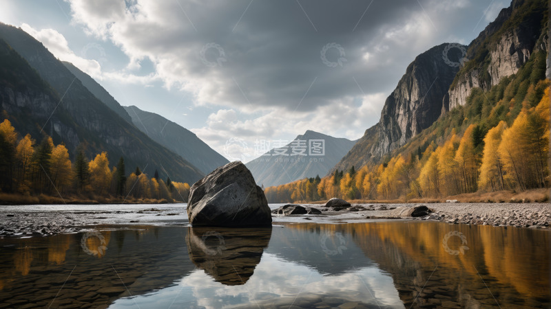 高清大图下载【趣麦麦图】山谷河流边的秋日风景